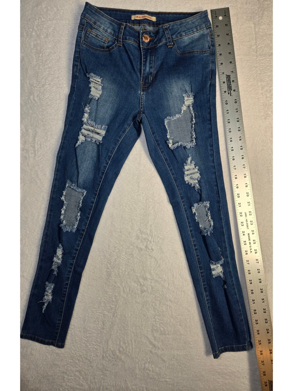 AQ Jeans Women’s Juniors Distressed Skinny Jeans Blue Denim Size 5